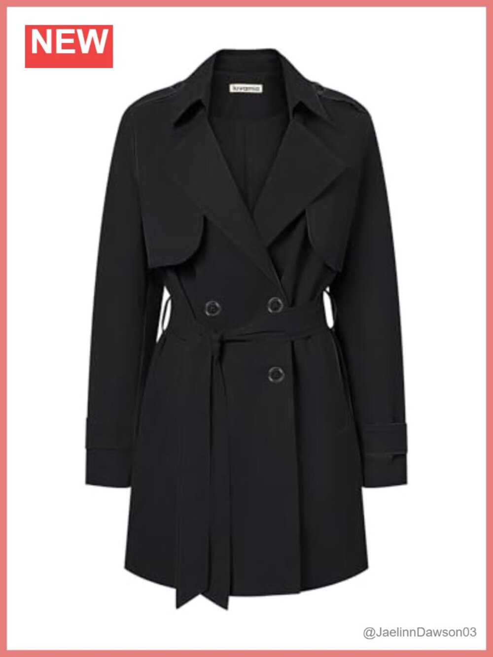 Trench Coat Women Mid Length Double Breasted Belted Water Resistant Jacket
